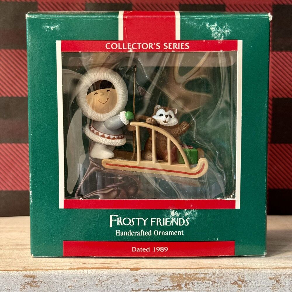 1989 Hallmark Frosty Friends #10 Christmas Keepsake Ornament | Eskimo on Sled